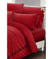Çift Kişilik ( Lastikli Çarşaflı ) %100 Pamuk Saten Nevresim Takımı Luxury Pamuk Saten Kırmızı