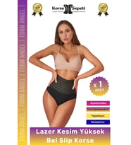 #Korse Vücut Şekillendirici Karın Bel Toparlayıcı Lazer Kesim Yüksek Bel Slip Korse - 1 Adet (Siyah)