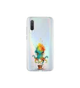 Xiaomi Mi 9 Lite ile uyumlu Splash ahtapot tasarımlı şeffaf silikon kılıf