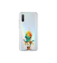 Xiaomi Mi 9 Lite ile uyumlu Splash ahtapot tasarımlı şeffaf silikon kılıf
