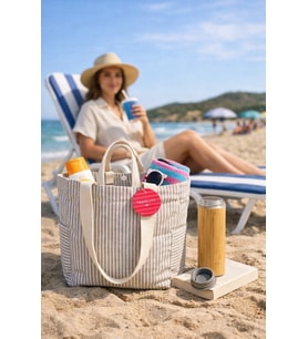 Faralya Life Çıtçıtlı Çift Saplı Kısa ve Uzun Sap Kahve Çizgili %70 Pamuk %30 Polyester Çift Cepli 50*42 Ölçüde Omuz