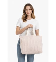 Faralya Life Çıtçıtlı Çift Saplı Kısa ve Uzun Sap Kahve Çizgili %70 Pamuk %30 Polyester Çift Cepli 50*42 Ölçüde Omuz