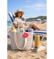 Faralya Life Çıtçıtlı Çift Saplı Kısa ve Uzun Sap Kahve Çizgili %70 Pamuk %30 Polyester Çift Cepli 50*42 Ölçüde Omuz