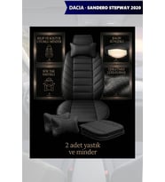dacia sandero stepway 2020 Koltuk ve Kılıf uyumlu Siyah Lüks Minder Yastık 2 Minder 2 Yastık