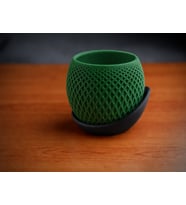3D Baskı Küre Saksı - Kafes Dokulu İki Parçalı Dekoratif Saksı - Yeşil-Siyah