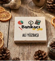 Kişiye Özel Bankacı Bardak Altlığı  Hediyesi (Krem)