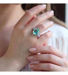 Paraiba Taşlı Damla Modeli Gümüş Yüzük