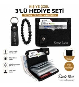 EVVELİ Erkek Cüzdan Kartlık  Siyah Deri Para Bölmeli Cüzdan & Anahtarlık Hediyelik Seti