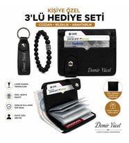 EVVELİ Erkek Cüzdan Kartlık  Siyah Deri Para Bölmeli Cüzdan & Anahtarlık Hediyelik Seti