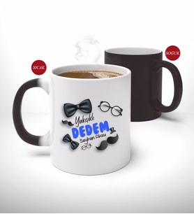 BK Gift Kişiye Özel Yakışıklı Dedem Tasarımlı Sihirli Kupa Bardak-1 (Beyaz)