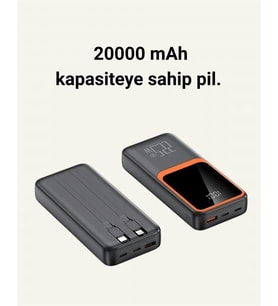 20.000 mAh Powerbank – 22.5W Hızlı Şarj, Çok Kablolu, Dijital Göstergeli
