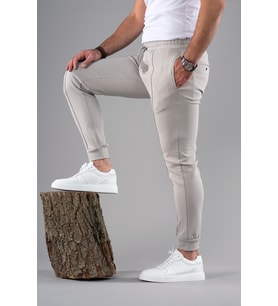 SLİMFİT DAR PAÇA BELİ LASTİKLİ İPLİKLİ LİKRALI JOGGER PANTOLON (Gri)