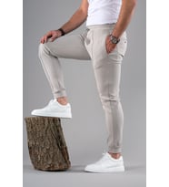 SLİMFİT DAR PAÇA BELİ LASTİKLİ İPLİKLİ LİKRALI JOGGER PANTOLON (Gri)