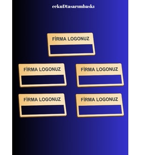 Gold Renk 5'li Firma Logolu İsimlik Yaka Rozeti - Düz (Silver)