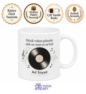 Kişiye Özel Plak Sever Baskılı Kupa Bardak Müzik Hediye