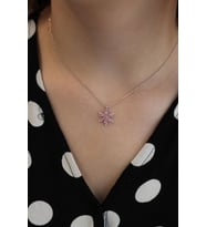 925 Gümüş  Pembe Taşlı Çiçek Kolye