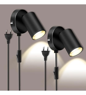 Rsylight Metal Mafsallı Siyah Spot Armatür Aplik Kablolu Fişli Beyaz Led Ampullü