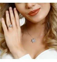 LOTUS ÇİÇEĞİ YÜZÜK VE KOLYE SETİ -  925 AYAR GÜMÜŞ SET (Beyaz)