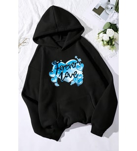 Forever Love Baskılı Unisex Oversize Sweatshirt (Siyah)