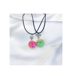 Best Friend Pembe Yeşil Donat İkili Arkadaş Kolye (Gümüş)