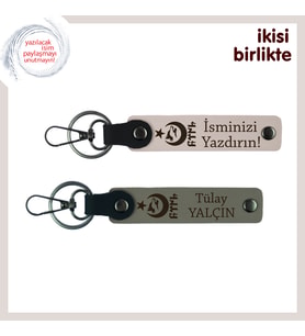Evlilik Yıldönümü Anlamlı Hediye – Ayyıldız Kurt Göktürk Temalı Deri Anahtarlık Seti, Pudra-Kül Gri