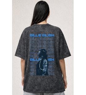 Billie Eilish Şarkıcı Baskılı Unisex Oversize Eskitme Yıkamalı Tişört