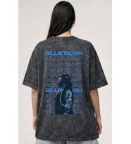 Billie Eilish Şarkıcı Baskılı Unisex Oversize Eskitme Yıkamalı Tişört