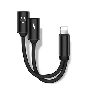 Tonex SX06 Nylon Örgü Lightning To Lightning Şarj 3.5 mm Kulaklık Dönüştürücü (Siyah)
