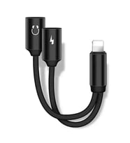 Tonex SX06 Nylon Örgü Lightning To Lightning Şarj 3.5 mm Kulaklık Dönüştürücü (Siyah)