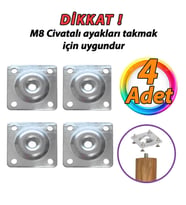 Mobilya Baza Koltuk Zigon Sehpa Ayağı Metal Bağlantı Aparatı Düz Ayak Tabanı M8 Civatalı (4 Adet) (Gri)