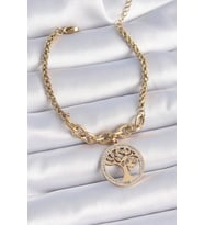 316L Çelik Gold Renk Zirkon Taşlı Yaşam Ağacı Figür Kadın Bileklik 5886 - SSSSSS7151-2181