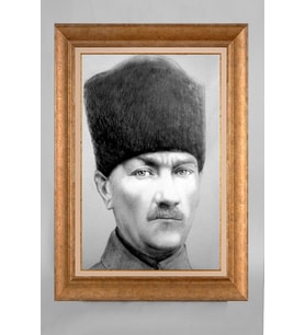 Altın Varaklı Paspartulu Çerçeveli Atatürk Tablo nt665