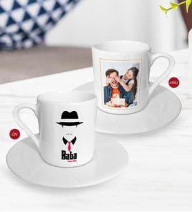 BK Gift Kişiye Özel Babalar Günü Hediyesi Fotoğraflı Türk Kahvesi Fincanı-14 (Beyaz)