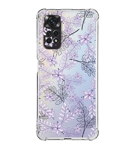 Xiaomi Redmi Note 11s Kamera ve Köşe  Korumalı Antishock Kapak Floral Lila Tasarımlı Şeffaf Kılıf