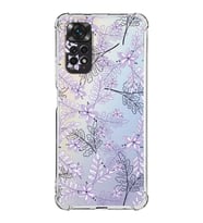 Xiaomi Redmi Note 11s Kamera ve Köşe  Korumalı Antishock Kapak Floral Lila Tasarımlı Şeffaf Kılıf