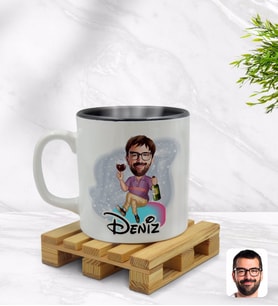 BK Gift Kişiye Özel Erkek Karikatürlü İçi Siyah Renkli Kupa Bardak Model 2