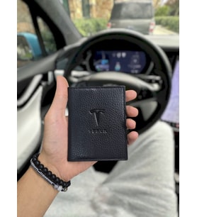 TESLA   Araç Uyumlu VİSSO 1904 Hakiki Deri Araç Ruhsat Kılıfı İsme Özel Çanta Erkek Kadın Modeli SİYAH (Kırmızı)