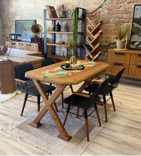 Ntconcept Arden Doğal Ahşap Sandalyeli Masa Takımı (85x140cm+4sandalye) (Ceviz Rengi)