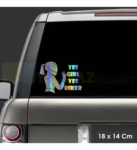 Evet Motorcu Kız Hologram Motosiklet Oto Sticker Etiket Araba Yapıştırma Etiket Çıkartma 18 x 14 Cm