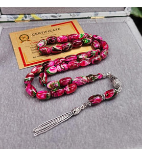 8X12 mm Gümüş Püsküllü Sündülüs Tesbih - Sandoloz Baga - Çekoslavak Tesbih