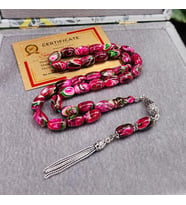 8X12 mm Gümüş Püsküllü Sündülüs Tesbih - Sandoloz Baga - Çekoslavak Tesbih (Vişne)