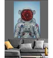 Çiçek Başlı Astronot  Dekoratif Kanvas - Mdf Ahşap Tablo