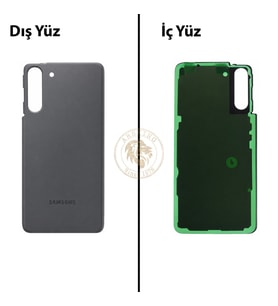 Samsung Galaxy S21 Gri Renk Arka Kapak Arka Cam Batarya Kapağı Pil Kapağı Lazer Kesim Back Cover Galaxy S21 Uyumlu