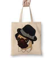 Pug Köpek 04 Bez Çanta Uzun Saplı