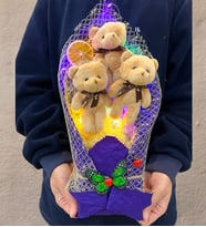 Renkli Led Işıklı Özel Kahve Ayıcıklı Büyük Boy Peluş Ayıcık Buketi (Model 1)