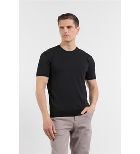 Siyah Kısa Kol Bisiklet Yaka Cepsiz  Slim Fit  Tişört 1011250179