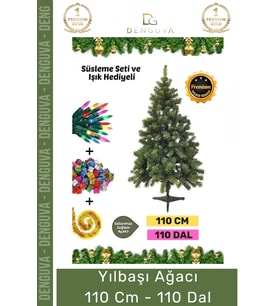 Premium Kutu Süsleme Seti Yılbaşı Çam Ağacı Renkli Işığı Yeni Yıl Süsleri Noel Paketi 110 Cm 110 Dal