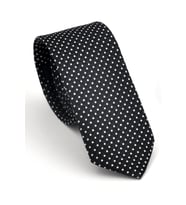 Beyaz Noktalı Puantiye Desenli Siyah Dokuma Kumaş Mendilli Slim Fit Kravat // SDK230913 (Renksiz)