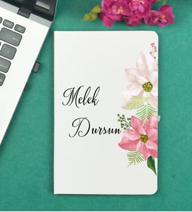 Arkadaşa Hediye Çiçek Tasarımlı Kişiye Özel Beyaz Defter