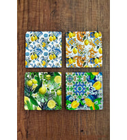 Doğaltaş Bardak Altlığı 4'lü Set -10x10x1 Cm Limon Desenler Baskılı - Stone Coasters